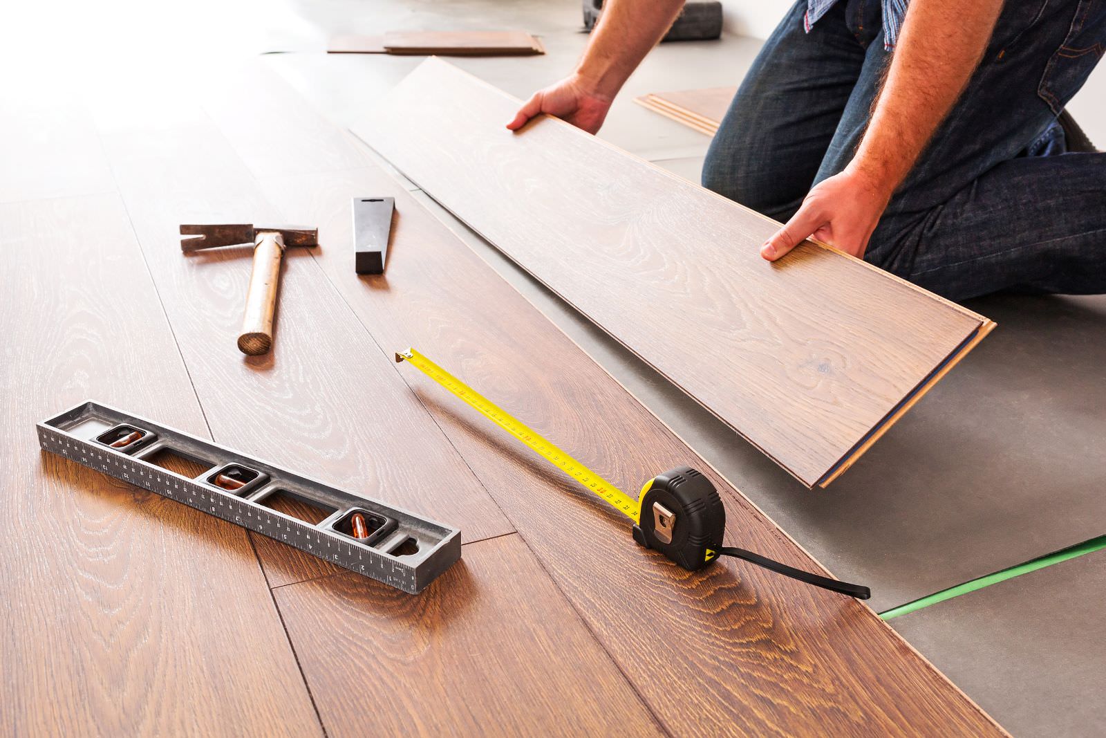 wood flooring being installed